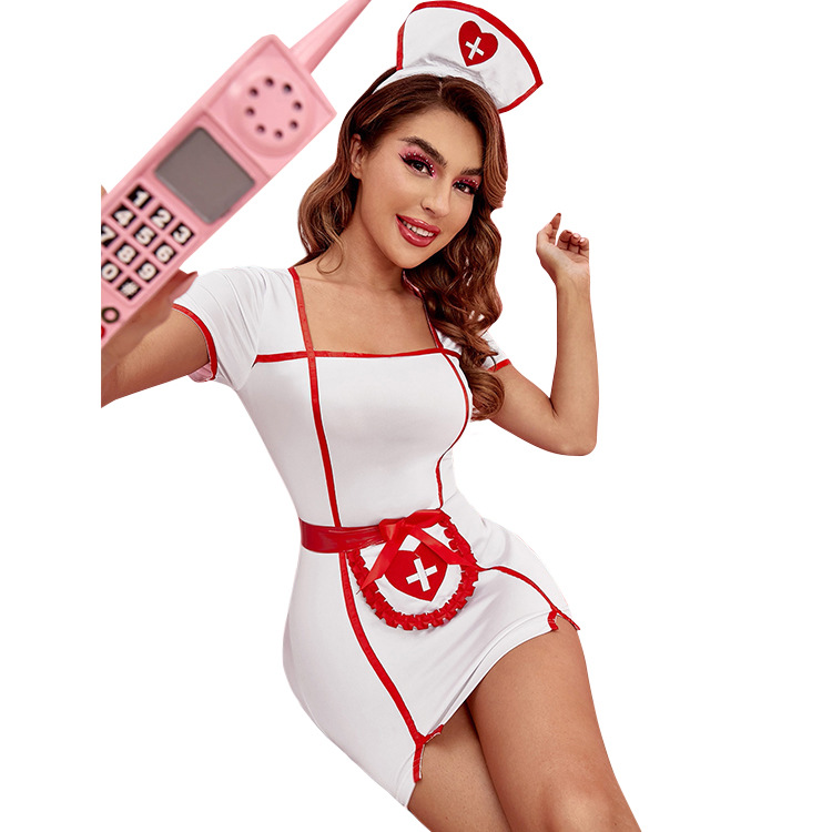Adult Classic Nurse Costume with Cap and Apron For Women